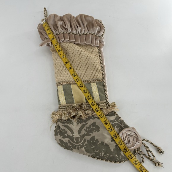Victorian Luxury Christmas Stocking Fabric Brocade Rich Beige Velvet Tassels 23" - Picture 8 of 9
